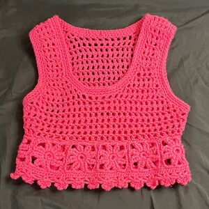 Pink Crochet Sleeveless Top